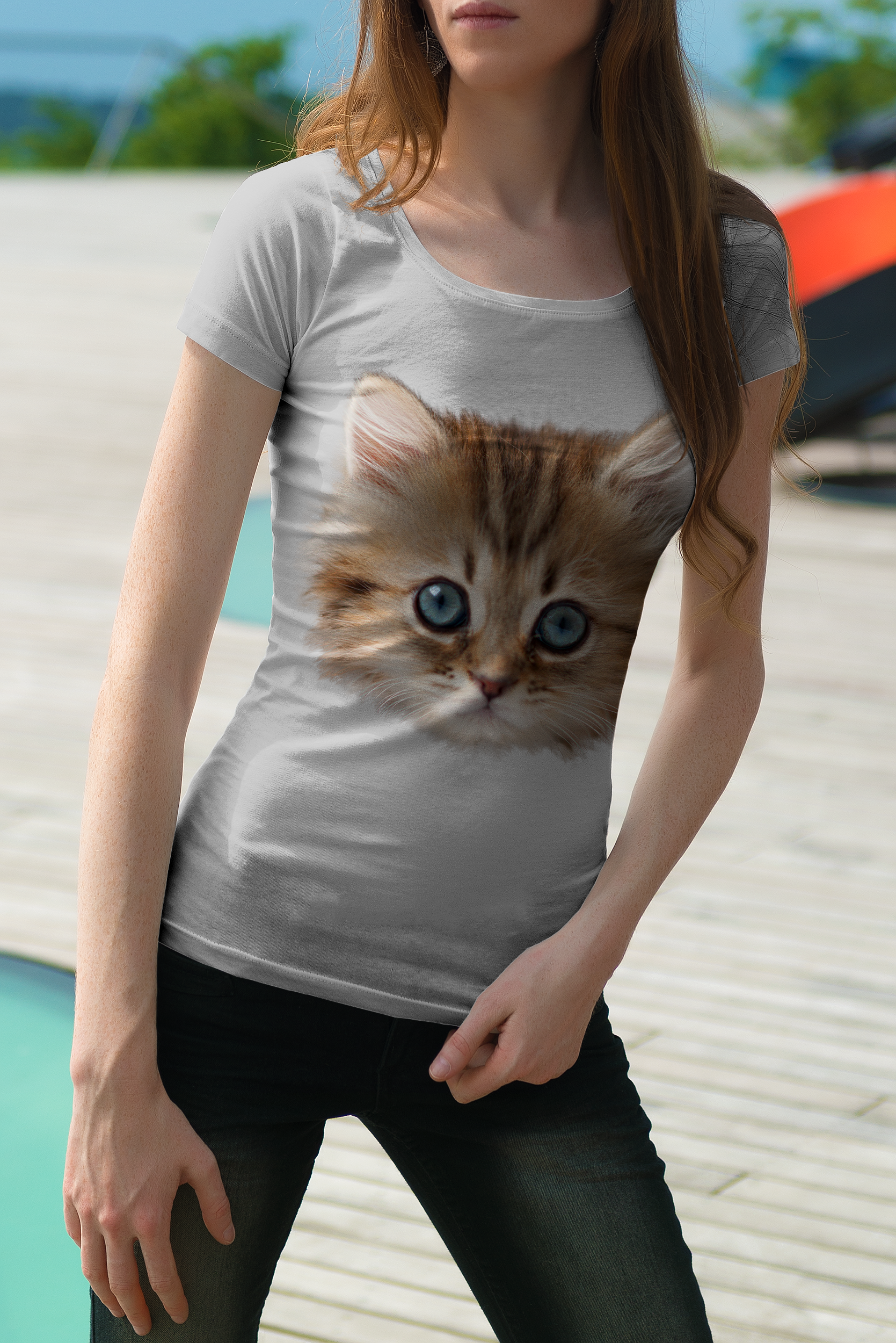 Damska koszulka z nadrukiem kota