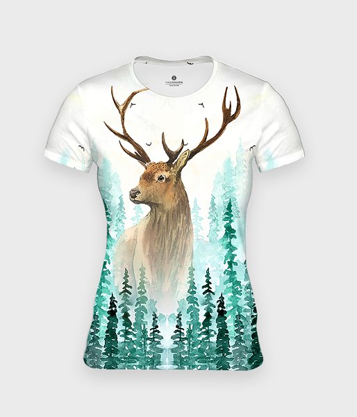 Jeleń w lesie - koszulka damska fullprint