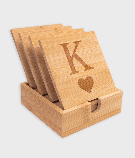 Król serc - drewniane podkładki pod kubek - zestaw 4 sztuk