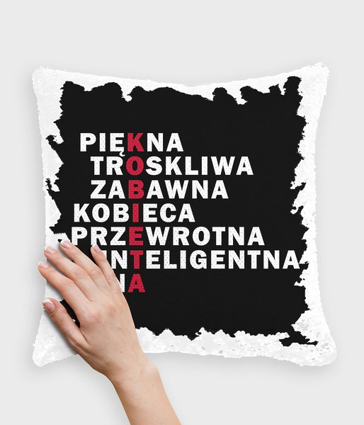 Krzyżówka kobieta red - poduszka z cekinami