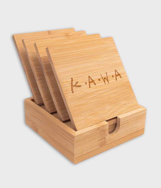 Przyjazna kawa - drewniane podkładki pod kubek - zestaw 4 sztuk