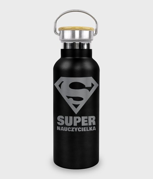 Super Nauczycielka Czarny - termos ze stali nierdzewnej
