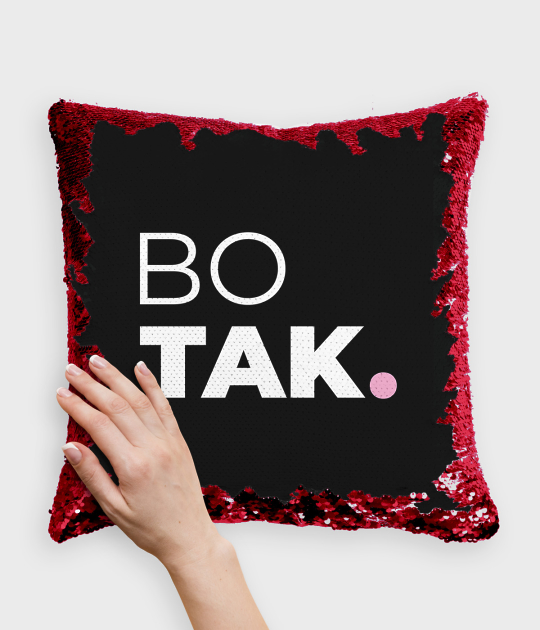 Poduszka z cekinami czerwono-biała Bo tak