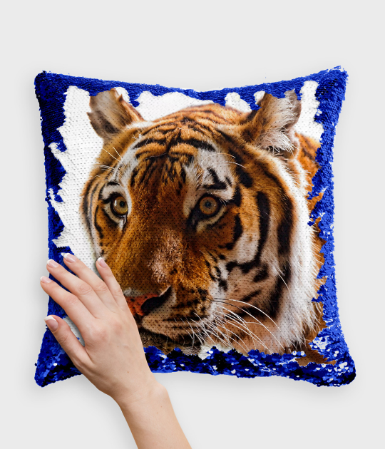 Poduszka z cekinami niebiesko-biała Tiger 4