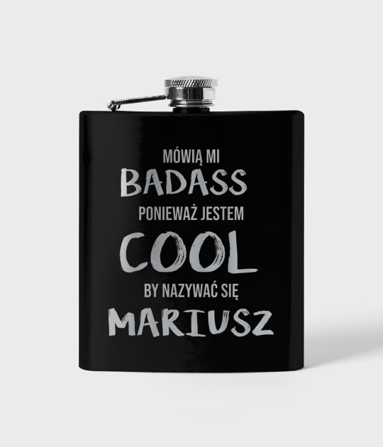 Piersiówka czarna Zbyt Cool + imię
