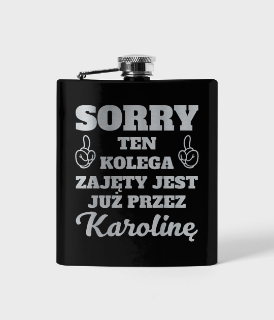 Piersiówka czarna Zajęty Kolega + imię