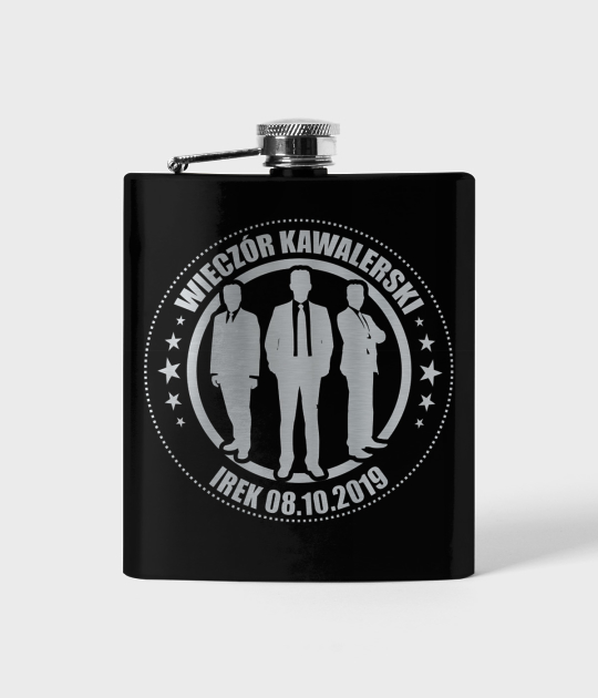 Piersiówka czarna Wieczór kawalerski + Twoje imię