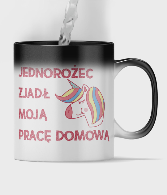 Kubek magiczny full print Jednorożec zjadł mi zadanie domowe