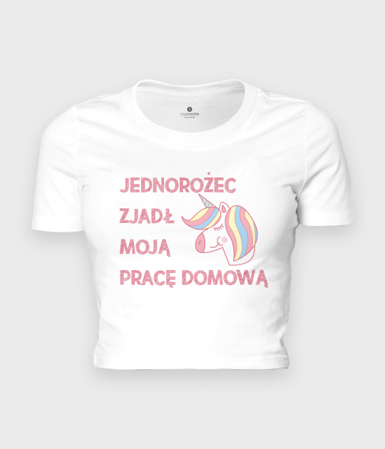 Koszulka damska cropped Jednorożec zjadł mi zadanie domowe