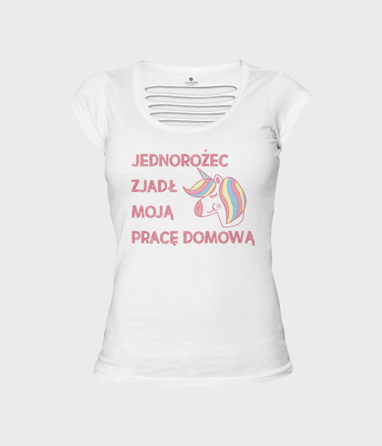 Koszulka damska back cut Jednorożec zjadł mi zadanie domowe