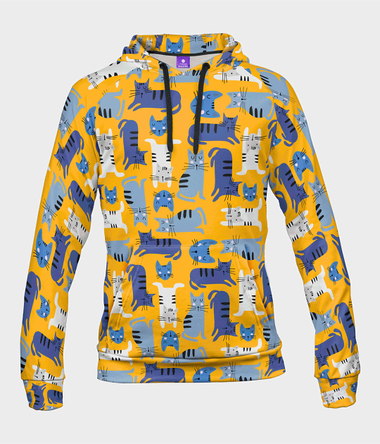 Bluza damska fullprint z kapturem Blue Cats