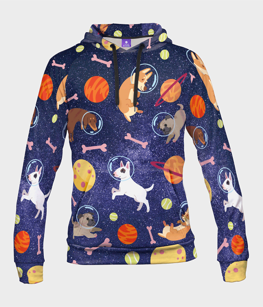 Bluza damska fullprint z kapturem Psi kosmos