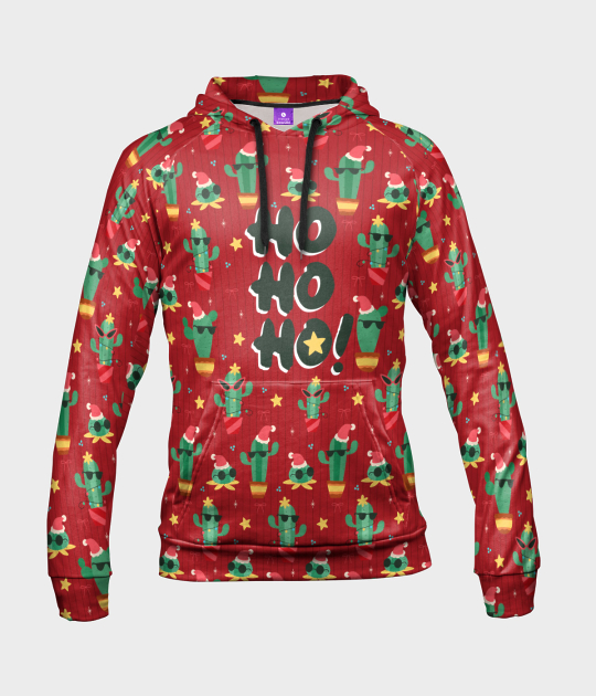 Bluza damska fullprint z kapturem Świąteczne kaktusy