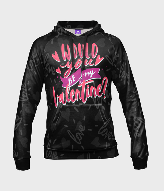 Bluza damska fullprint z kapturem Would you be my Valentine?