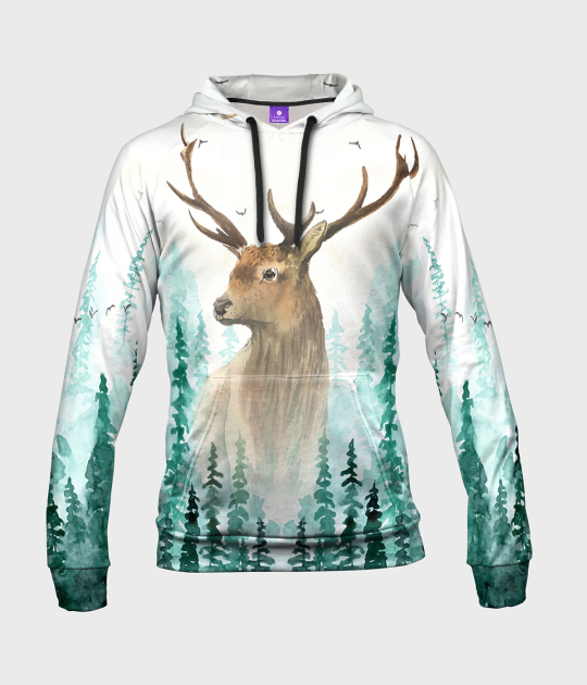 Bluza damska fullprint z kapturem Jeleń w lesie