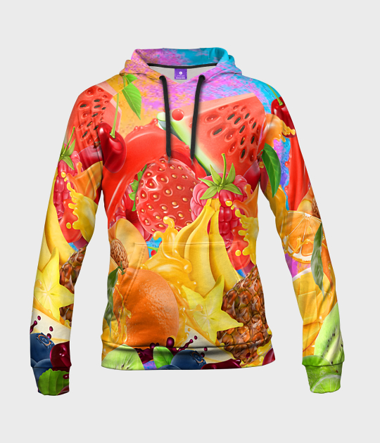 Bluza damska fullprint z kapturem Owoce