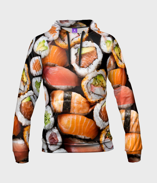 Bluza damska fullprint z kapturem Sushi z bliska