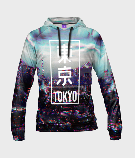 Bluza damska fullprint z kapturem Tokyo glitch