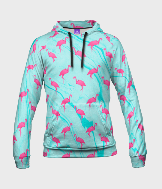 Bluza damska fullprint z kapturem Origami flamingo