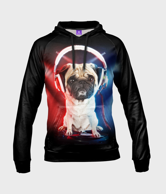 Bluza damska fullprint z kapturem Pug jockey